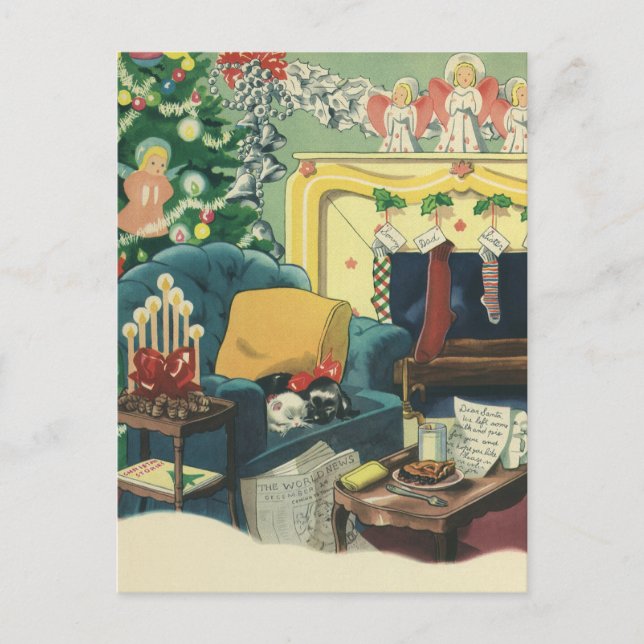 Mascotas de Navidad de época en la sala de estar (Anverso)