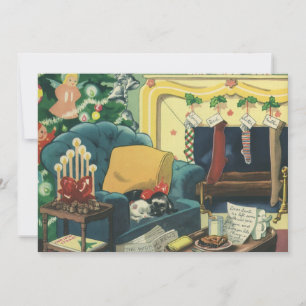 Mascotas de Navidad de época en la sala de estar