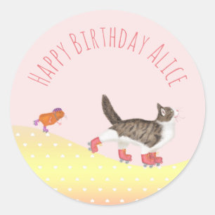 Mascotas de patinaje sobre ruedas pegatinas redond