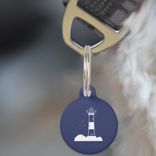 Mascotas Placa de identificación para mascota azul marino F (Lighthouse Navy Blue Pet Tag)