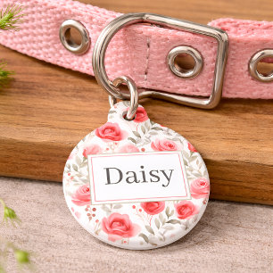 Mascotas Placa de identificación para perro con flores pers