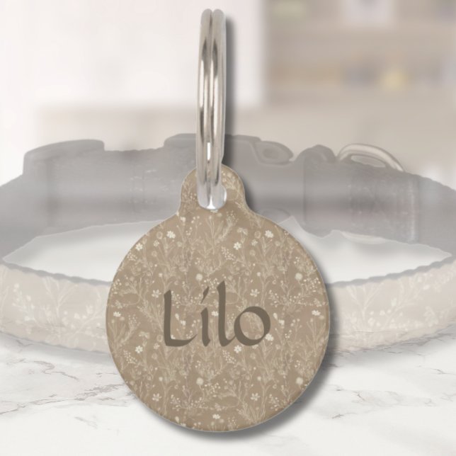 Mascotas Placa de identificación para perros - Botánico mar (personalized brown botanicals pet id tag )