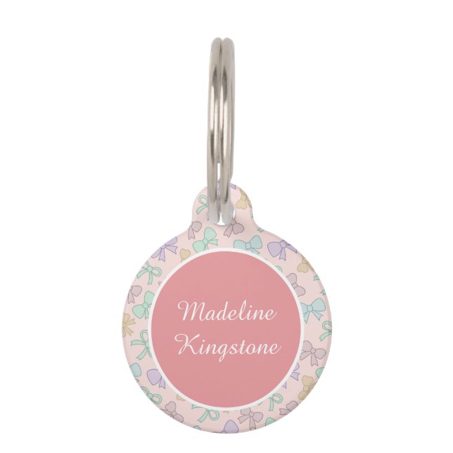 Mascotas Placa Personalizada para Gato Rosa con Lazos Paste (Anverso)