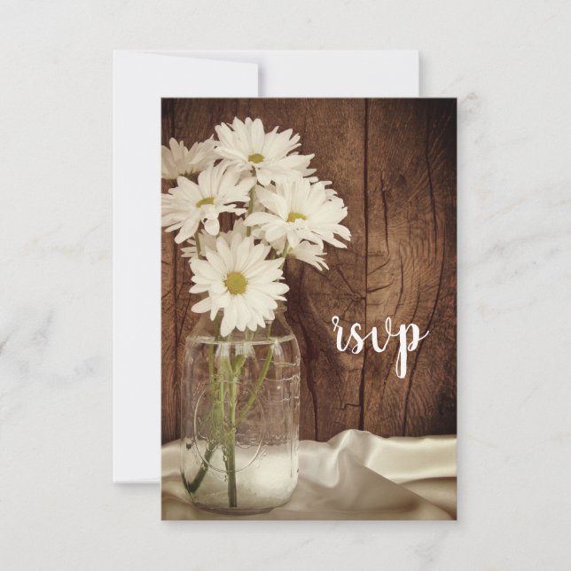 Mason Jar and Daisies Country Barn Wedding RSVP (Anverso)