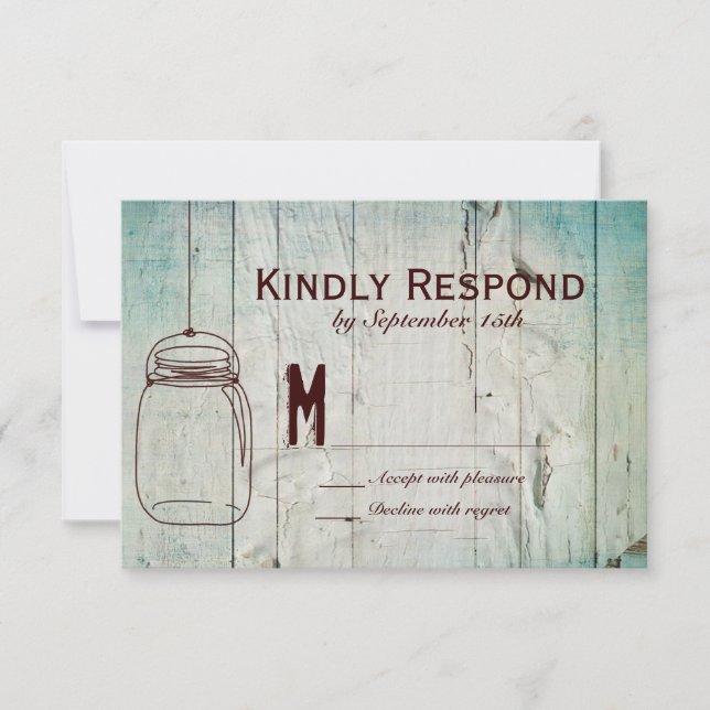 Mason Jar Barn Wood Typography Boda Tarjetas RSVP (Anverso)
