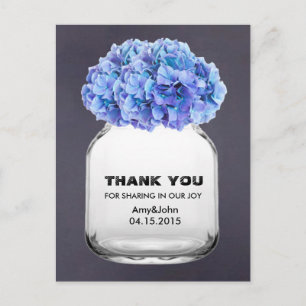 Mason jar blue hidrangea gracias nota hidrangea7