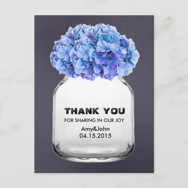 Mason jar blue hidrangea gracias nota hidrangea7 (Anverso)