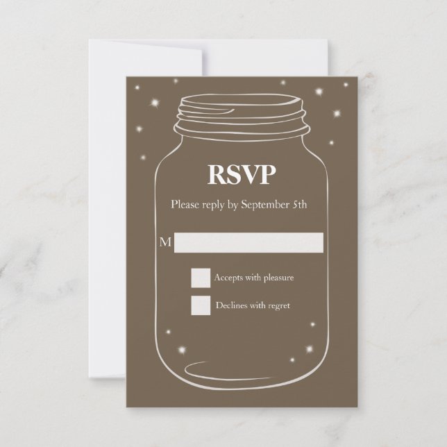 Mason Jar con luciérnagas Wedding RSVP Brown (Anverso)