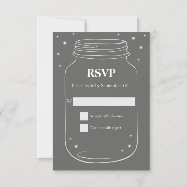 Mason Jar con luciérnagas Wedding RSVP Grey (Anverso)