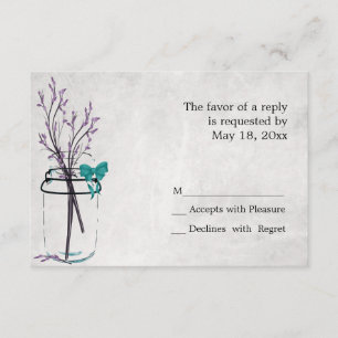 Mason Jar con ramas moradas - Tarjetas RSVP