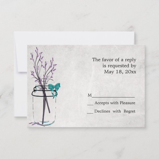 Mason Jar con ramas moradas - Tarjetas RSVP (Anverso)