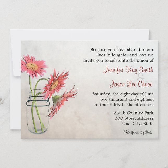Mason Jar Daisies Invitaciones a la Boda (Anverso)