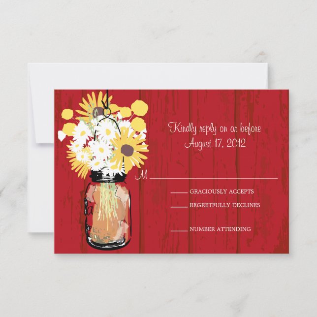 Mason Jar Daisies Sunflowers & Billy Balls RSVP (Anverso)