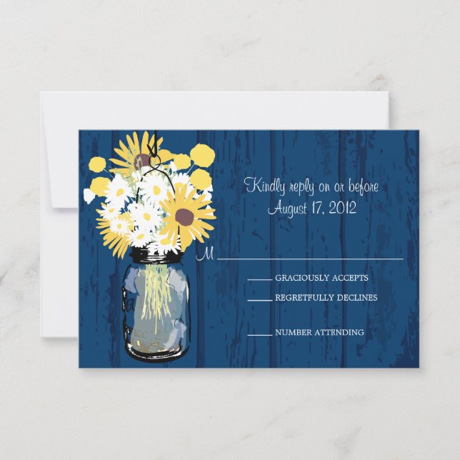Mason Jar Daisies Sunflowers & Billy Balls RSVP (Anverso)