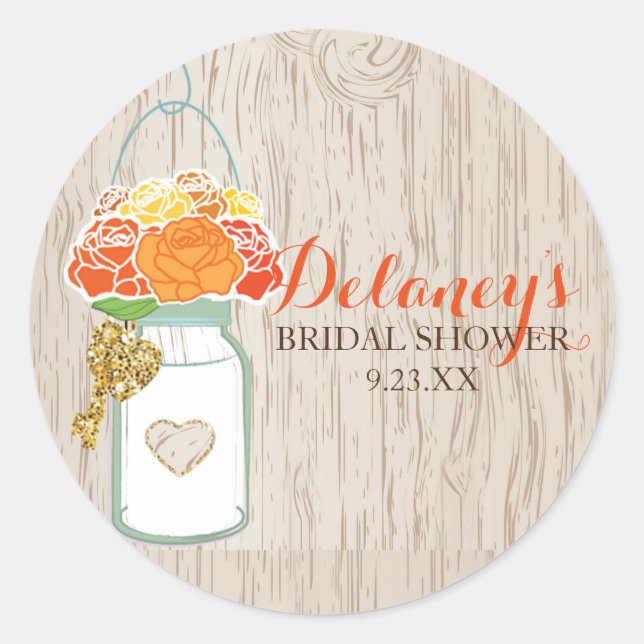 Mason Jar Fall purpurina ducha de novia pegatinas (Anverso)