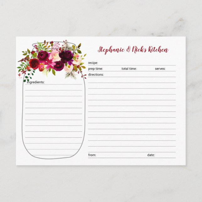 Mason Jar, floral borgoñona, nuevas tarjetas de re (Anverso)