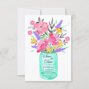 Mason Jar Floral Bouquet Guardar La Tarjeta De Fec