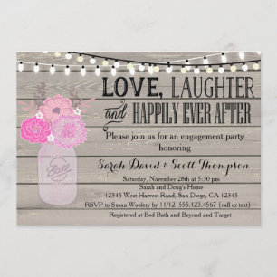 Mason Jar Floral Pink Engagment Part Invitación