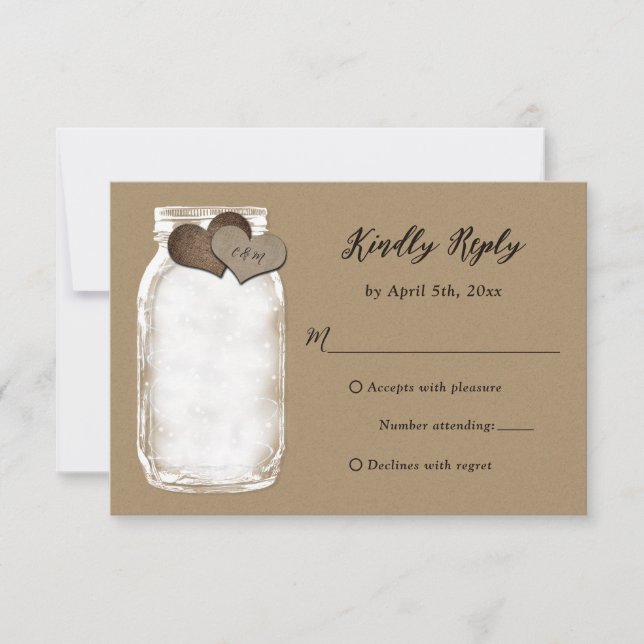 Mason Jar Hearts Ilumina Tarjeta RSVP Kraft Weddin (Anverso)