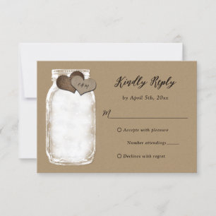 Mason Jar Hearts Ilumina Tarjeta RSVP Kraft Weddin