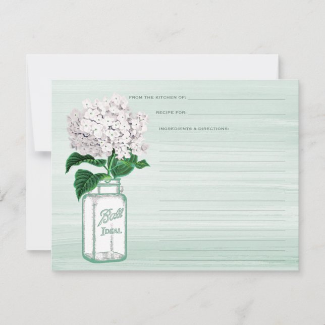 Mason Jar & Hydrangea Mint Green Recipe Card (Anverso)