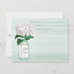 Mason Jar & Hydrangea Mint Green Recipe Card