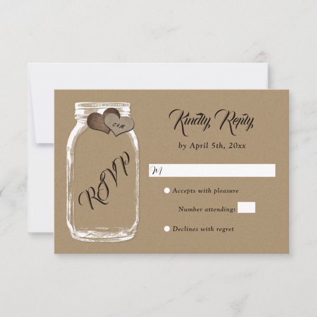 Mason Jar Kraft Boda de papel RSVP (Anverso)