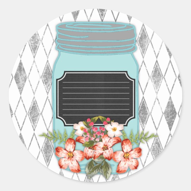 Mason Jar Personalizado Floral Pegatina de etiquet (Anverso)