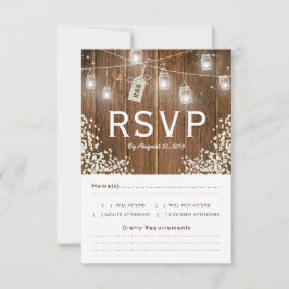 Mason Jar Rustic Babys Breath Menú RSVP