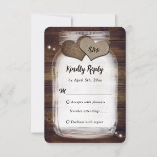 Mason Jar Rustic Country Burlap Heart Wedt RSVP