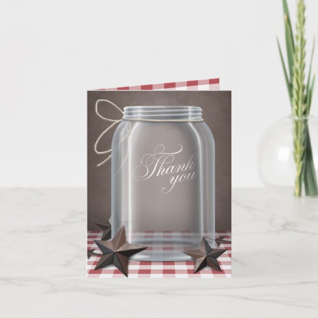 Mason Jar Rustic Stars Red Gracias a las tarjetas (Anverso)
