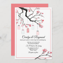 Mason Jar sobre la invitación a la boda de un árbo