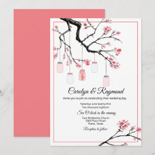 Mason Jar sobre la invitación a la boda de un árbo