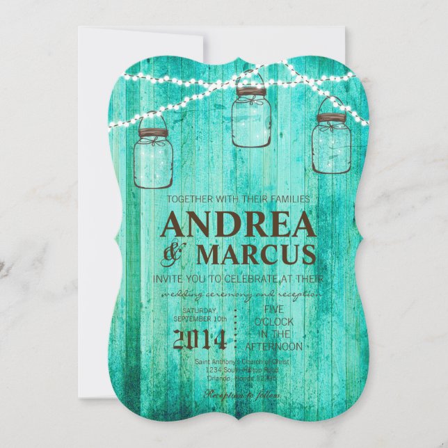 Mason Jar String Lights 5x7 Invitación a la boda (Anverso)