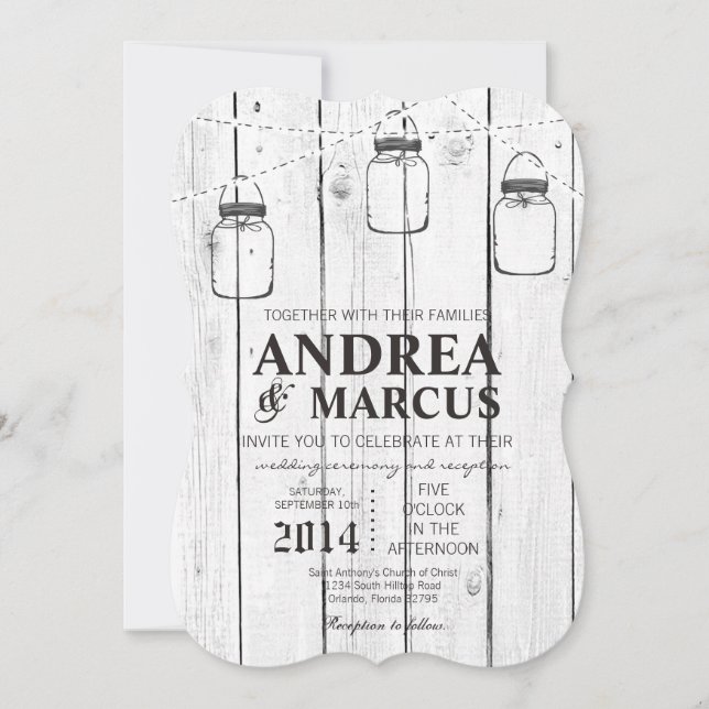 Mason Jar String Lights 5x7 Invitación a la boda (Anverso)