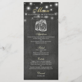 Mason Jar & String Lights Chalkboard Boda Menú