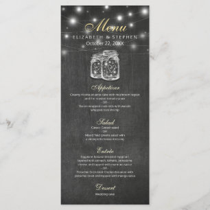 Mason Jar & String Lights Chalkboard Boda Menú