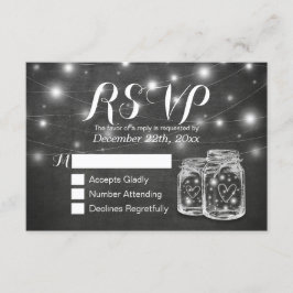 Mason Jar & String Lights Chalkboard Wedding RSVP