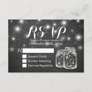 Mason Jar & String Lights Chalkboard Wedding RSVP