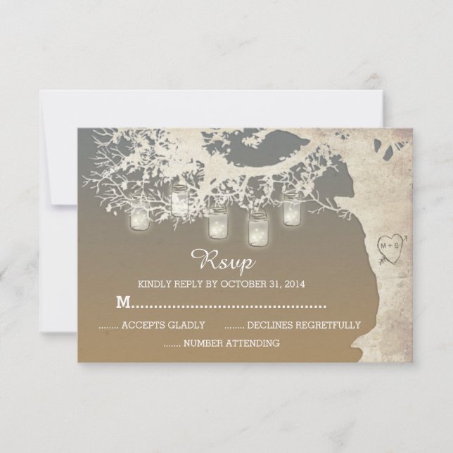 Mason Jar String Lights Tree Branch Sunset RSVP (Anverso)