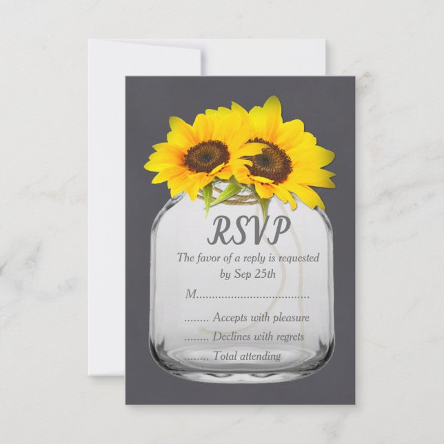 Mason Jar Sunflower Chalkboard Wedding RSVP (Anverso)