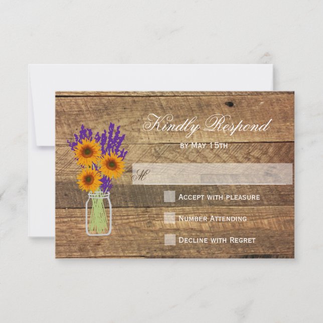Mason Jar Sunflowers Boda Tarjetas RSVP (Anverso)