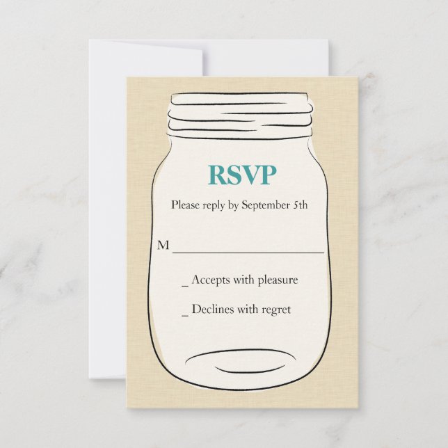 Mason Jar Wedding RSVP - Verde azulado (Anverso)