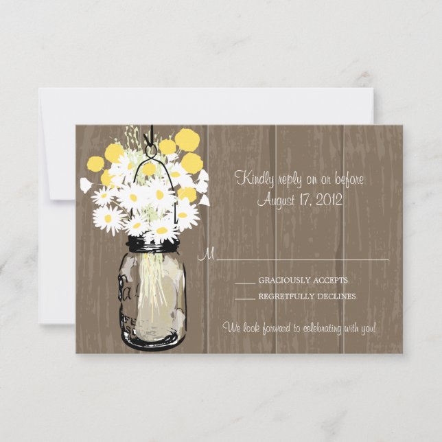 Mason Jar Wild Daisies & Billy Balls RSVP (Anverso)