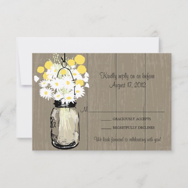 Mason Jar Wild Daisies & Billy Balls RSVP (Anverso)