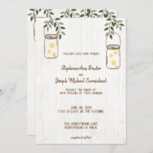 Mason Jar y Fireflies Invitaciones a una boda rúst