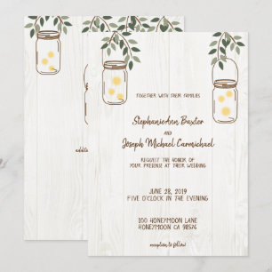 Mason Jar y Fireflies Invitaciones a una boda rúst