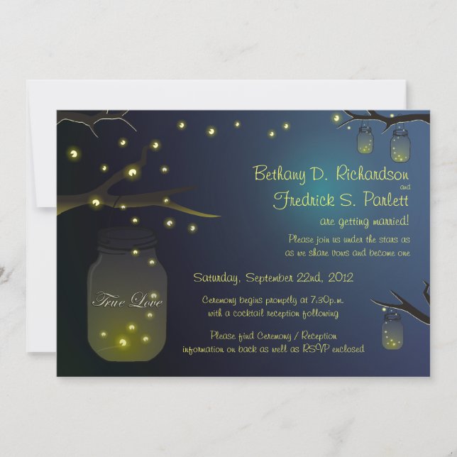 Mason Jar y Firefly Wedding Invitación 5"x7" (Anverso)