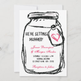 Mason Jar y la invitación a la boda del corazón ro