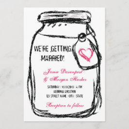 Mason Jar y la invitación a la boda del corazón ro
